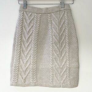 Babaton Atitzia 100% Merino Wool Mini Cable Knit Skirt Heather Birch sz XS
